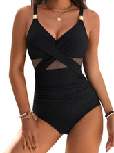 Metallic Accent Mesh Panel One-Piece Swimsuit - Sculpté