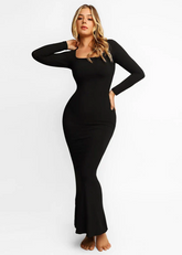 Two in One Long Sleeve U-Neck Slimming Maxi Dress - Sculpté