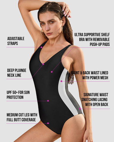 Plunge Corset Back Sculpting Swimsuit