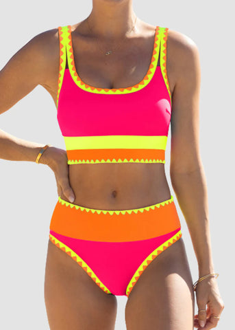 Sporty color Contrast Sporty Tummy control 3 Piece Bikini Sets Sculpté