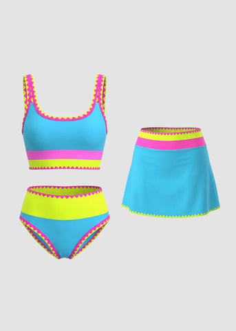 Sporty color Contrast Sporty Tummy control 3 Piece Bikini Sets Sculpté