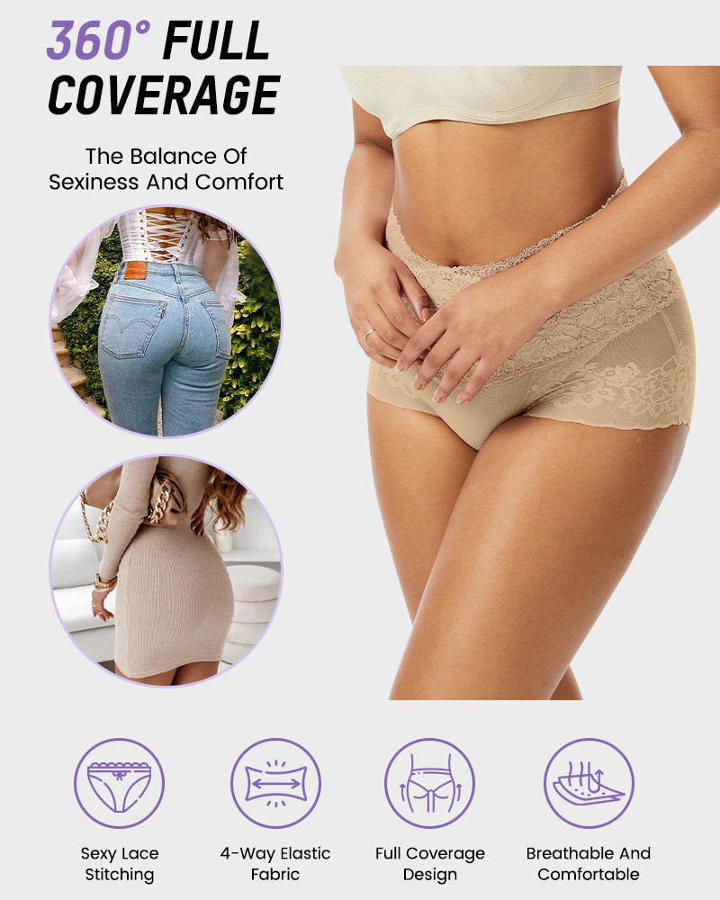 High-Waist Lace V-Cut Shaping Panties 3-Pack — Breathable & Smooth Sculpté