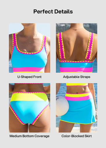 Sporty color Contrast Sporty Tummy control 3 Piece Bikini Sets Sculpté