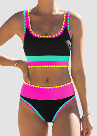 Sporty color Contrast Sporty Tummy control 3 Piece Bikini Sets Sculpté