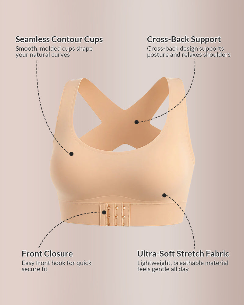 Front Closure Cross-Back Wireless Posture Bra — Back Support & All-Day Comfort, No Underwire Sculpté