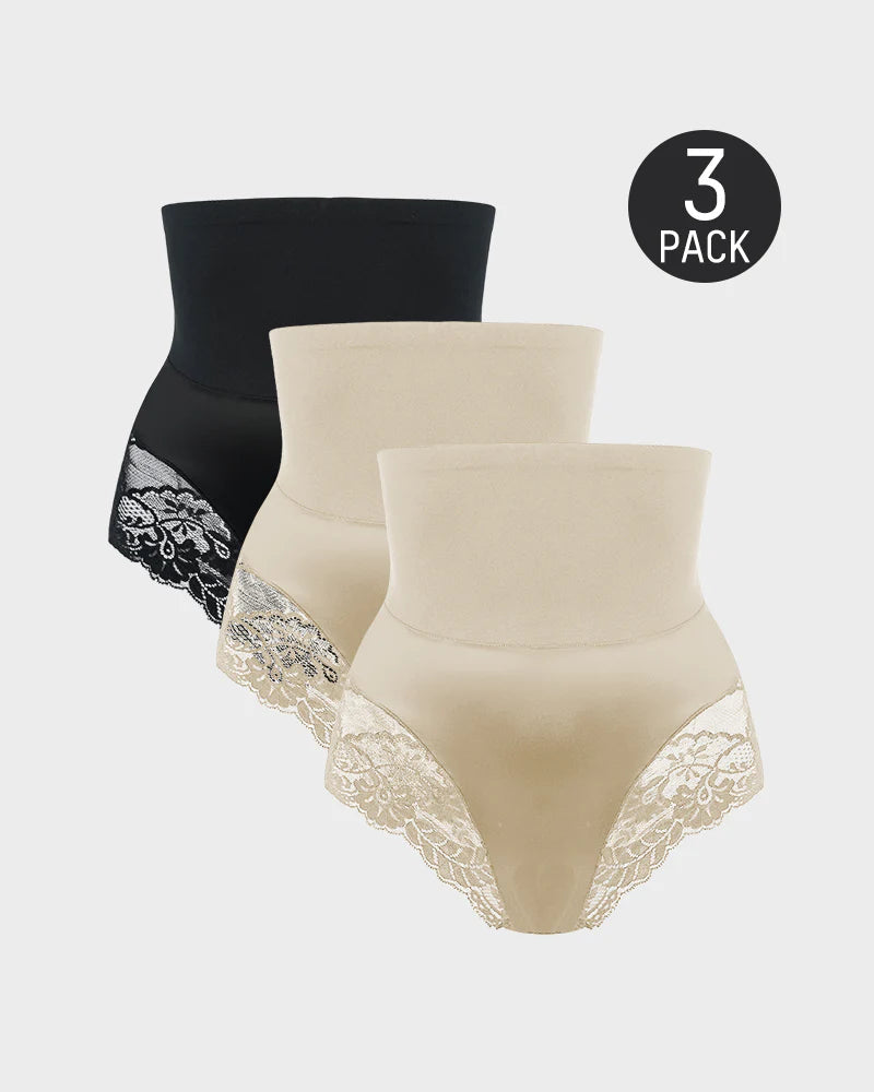 High-Waist Seamless Lace Shaping Panty — Smooth Tummy Control 3-Pack Sculpté