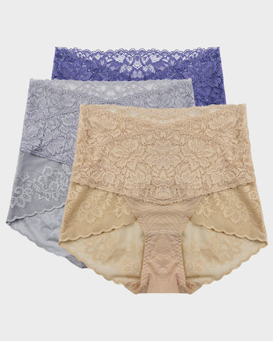 High-Waist Lace V-Cut Shaping Panties 3-Pack — Breathable & Smooth Sculpté
