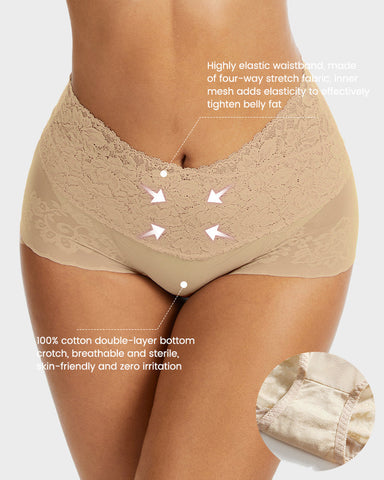 High-Waist Lace V-Cut Shaping Panties 3-Pack — Breathable & Smooth Sculpté