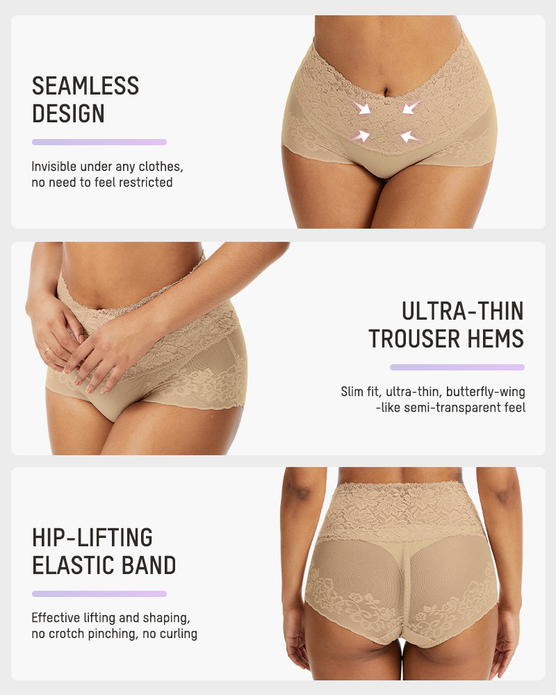 High-Waist Lace V-Cut Shaping Panties 3-Pack — Breathable & Smooth Sculpté