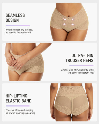High-Waist Lace V-Cut Shaping Panties 3-Pack — Breathable & Smooth Sculpté