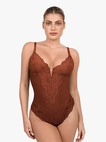 Shapewear Firm Control Smoothing Full Lace Thong Bodysuit