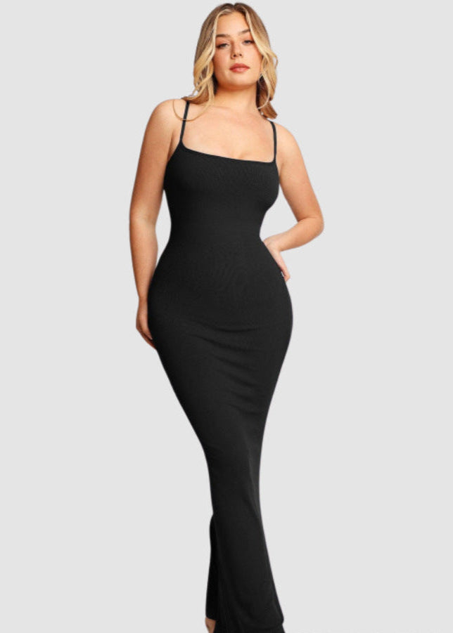 Shapewear Strappy Cowl Neck Tummy Control Flare Dress - Sculpté