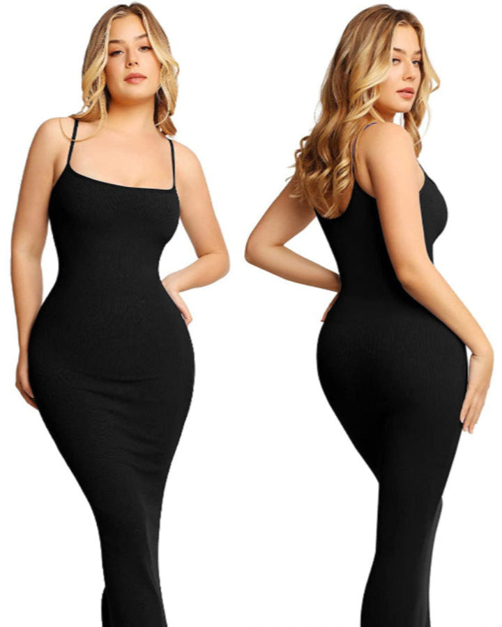 Shapewear Strappy Cowl Neck Tummy Control Flare Dress - Sculpté