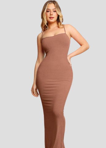 Shapewear Strappy Cowl Neck Tummy Control Flare Dress - Sculpté