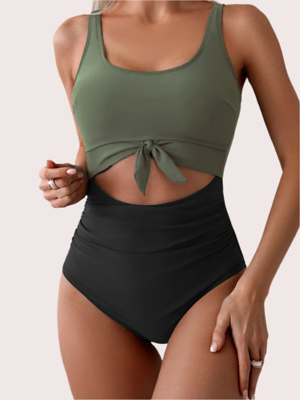 One Piece Tummy Control Cut Out Tie Knot Swimsuit - Sculpté