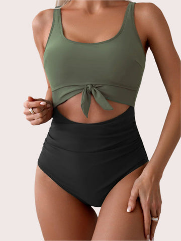 One Piece Tummy Control Cut Out Tie Knot Swimsuit - Sculpté