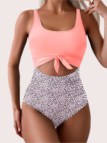 One Piece Tummy Control Cut Out Tie Knot Swimsuit - Sculpté