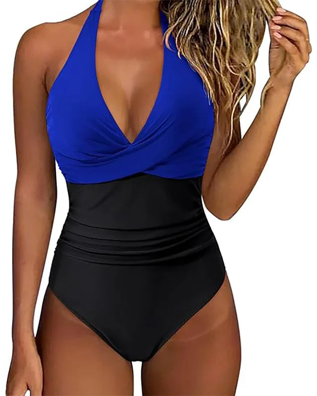 V Neck One Piece Tummy Control Push Up Swimwear - Sculpté