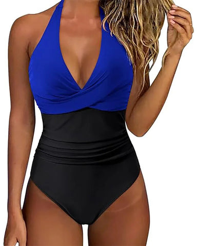 V Neck One Piece Tummy Control Push Up Swimwear - Sculpté