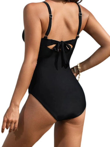 Metallic Accent Mesh Panel One-Piece Swimsuit - Sculpté