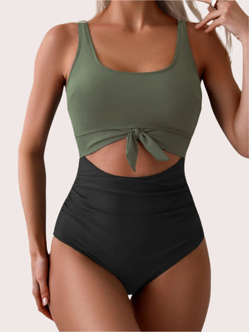 One Piece Tummy Control Cut Out Tie Knot Swimsuit - Sculpté
