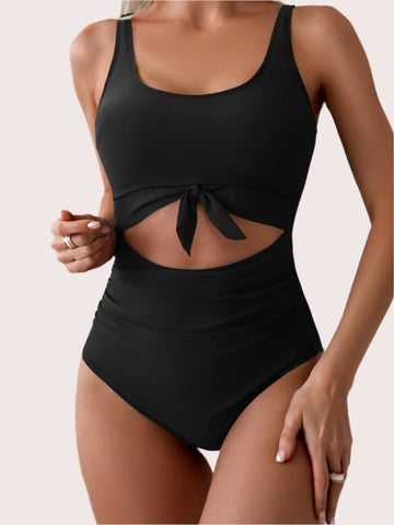 One Piece Tummy Control Cut Out Tie Knot Swimsuit - Sculpté