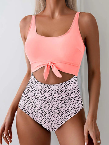 One Piece Tummy Control Cut Out Tie Knot Swimsuit - Sculpté