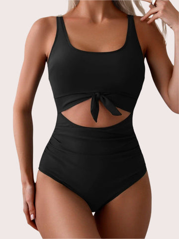 One Piece Tummy Control Cut Out Tie Knot Swimsuit - Sculpté