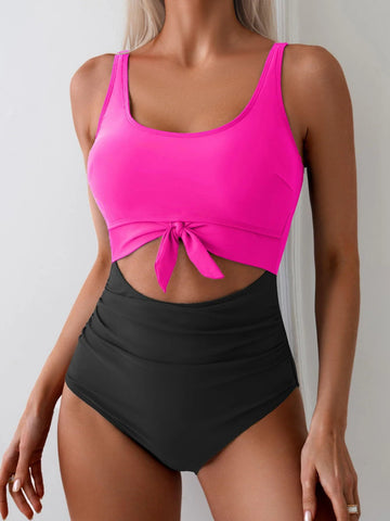 One Piece Tummy Control Cut Out Tie Knot Swimsuit - Sculpté