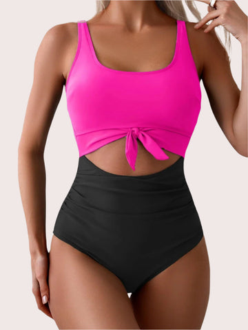 One Piece Tummy Control Cut Out Tie Knot Swimsuit - Sculpté