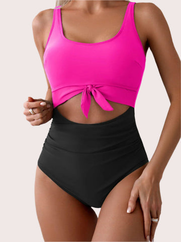 One Piece Tummy Control Cut Out Tie Knot Swimsuit - Sculpté