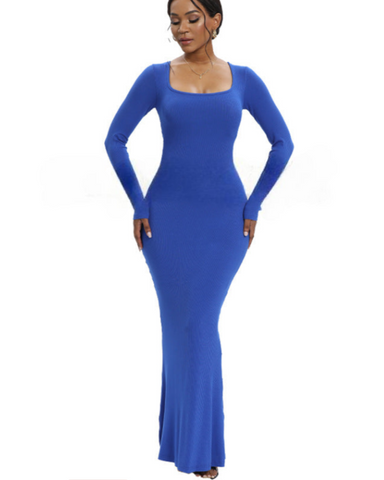 Two in One Long Sleeve U-Neck Slimming Maxi Dress - Sculpté