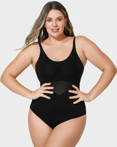 Criss-Cross Mesh Panel Sculpting Bodysuit — Tummy Control & Butt Lift Sculpté
