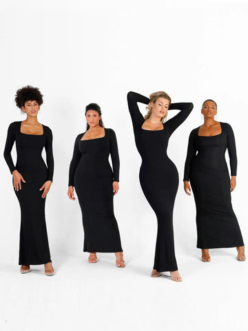Two in One Long Sleeve U-Neck Slimming Maxi Dress