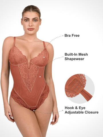 Shapewear Firm Control Smoothing Full Lace Thong Bodysuit