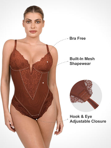 Shapewear Firm Control Smoothing Full Lace Thong Bodysuit