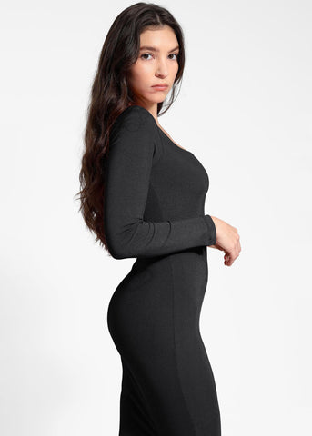 Two in One Long Sleeve U-Neck Slimming Maxi Dress
