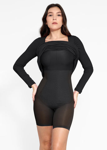 Two in One Long Sleeve U-Neck Slimming Maxi Dress