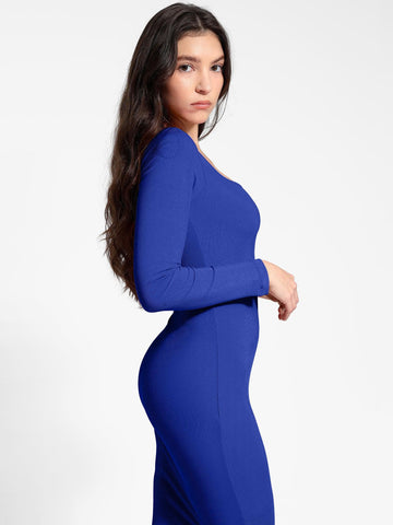 Two in One Long Sleeve U-Neck Slimming Maxi Dress