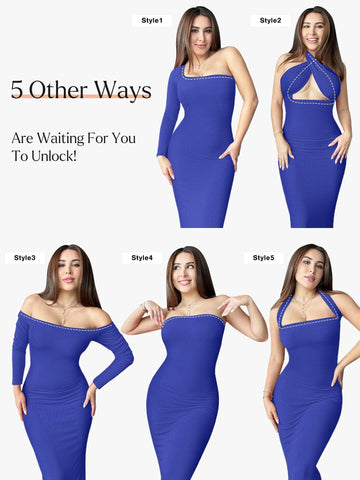 Two in One Long Sleeve U-Neck Slimming Maxi Dress