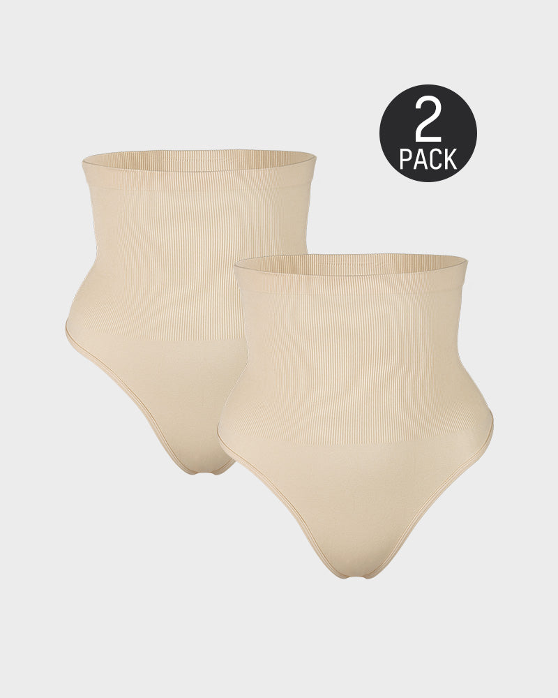 High-Waist Tummy Control Thong 2-Pack — No-Show, All-Day Comfort Sculpté
