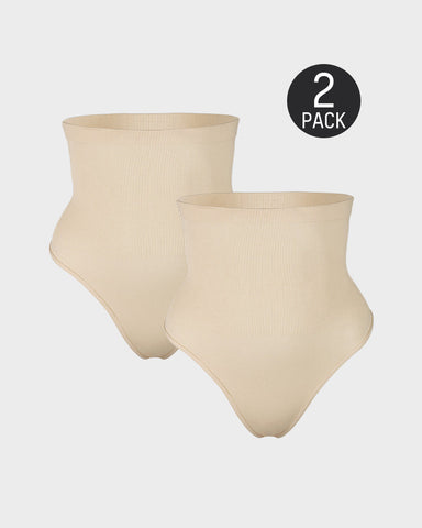 High-Waist Tummy Control Thong 2-Pack — No-Show, All-Day Comfort Sculpté