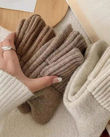Ribbed Fleece-Lined Crew Socks — Warm, Cozy & Anti-Slip Sculpté