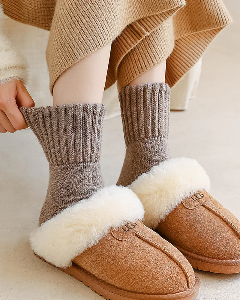 Ribbed Fleece-Lined Crew Socks — Warm, Cozy & Anti-Slip Sculpté